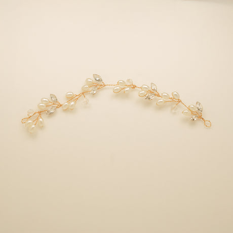 Tasha Short Pearl and Crystal Hair Vine in Gold