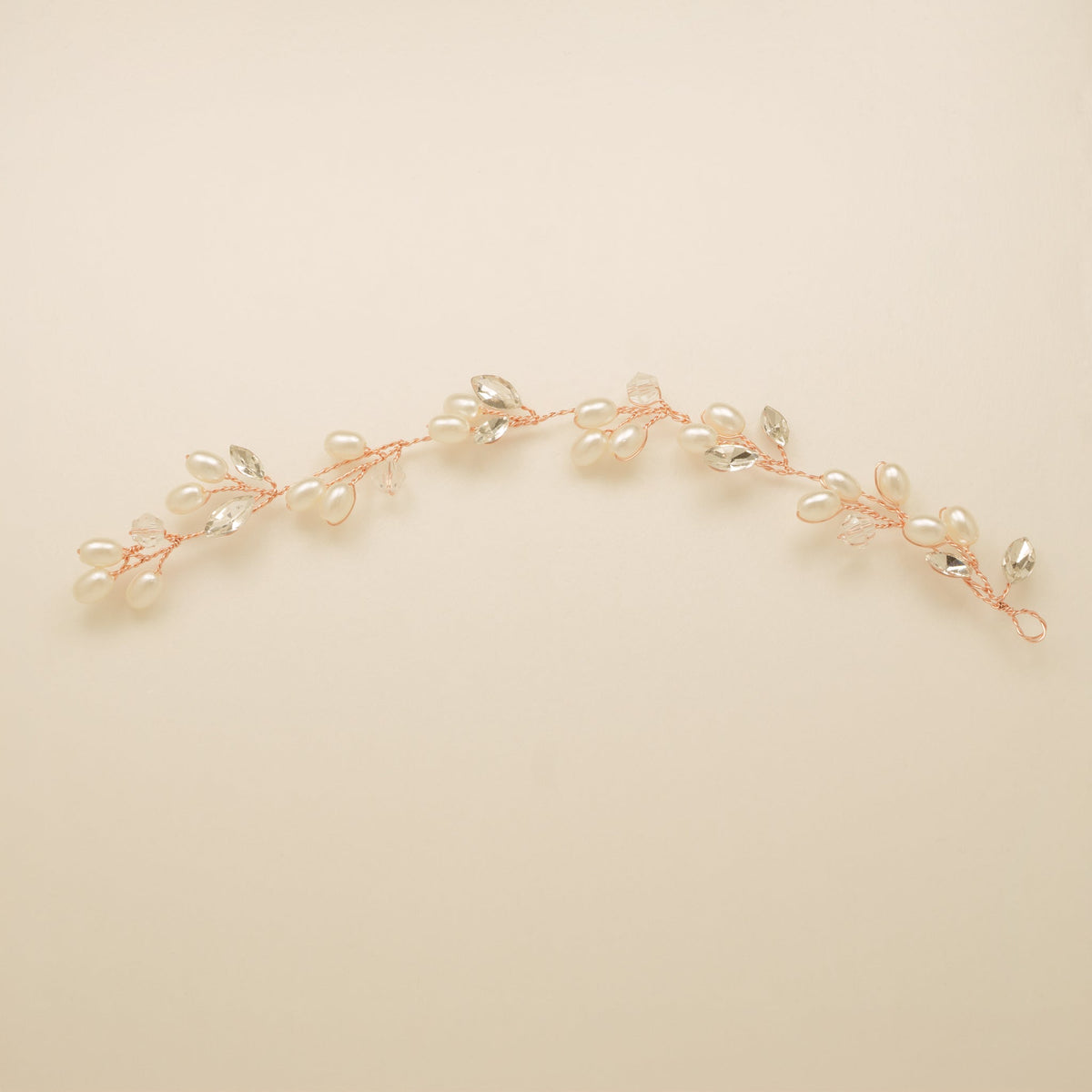 Tasha Short Pearl and Crystal Hair Vine in Rose Gold