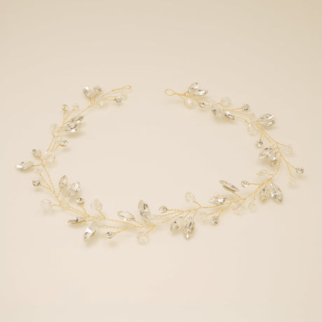 Tessa Long Crystal Hair Vine in Gold