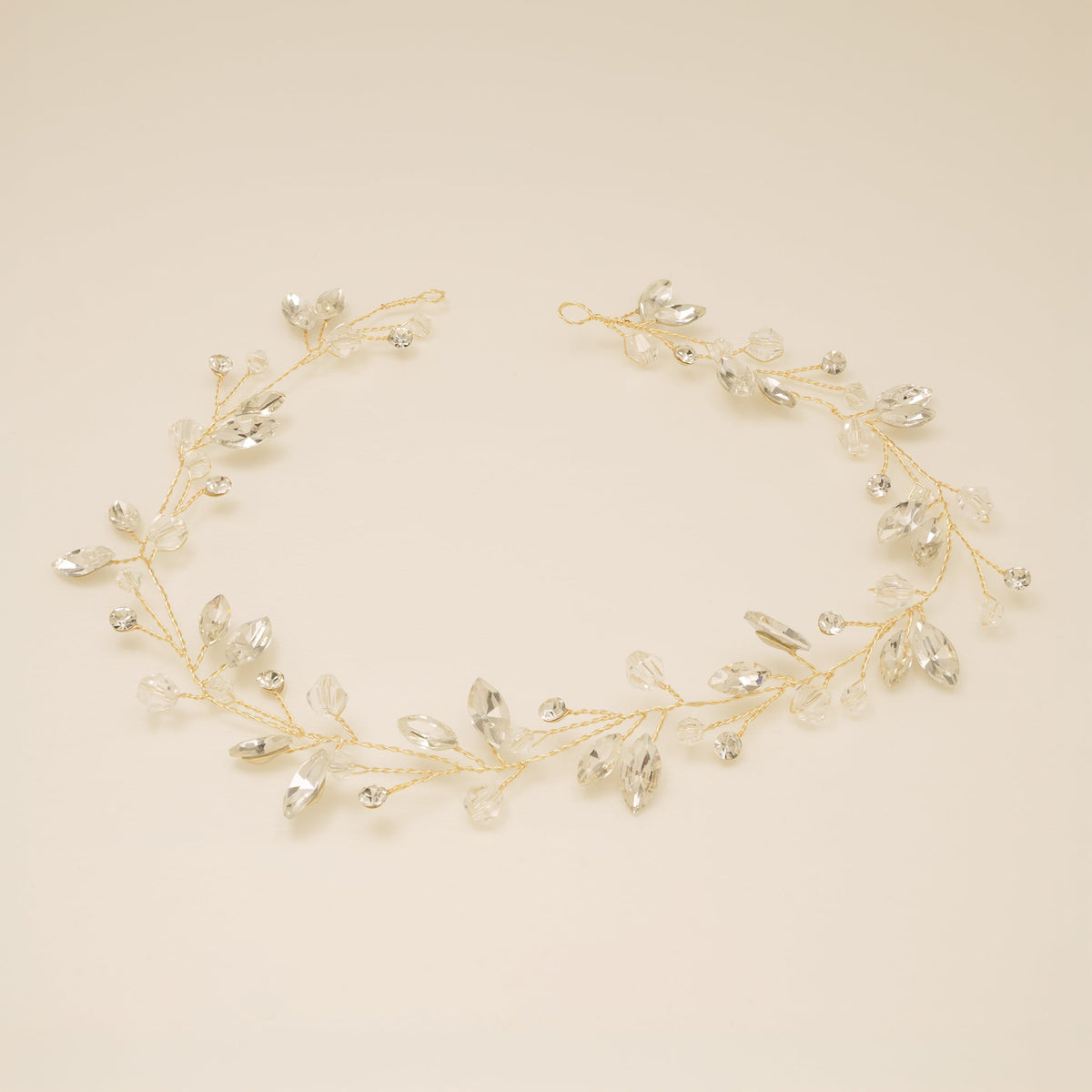 Tessa Long Crystal Hair Vine in Gold