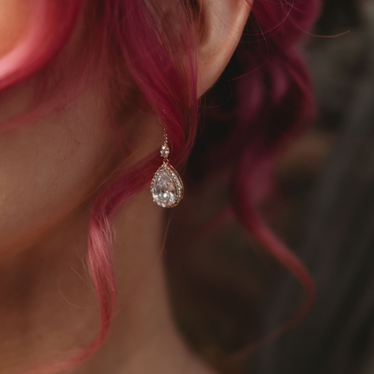 Jessica Crystal Drop Wedding Earrings in Rose Gold photo 2