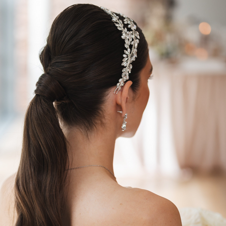 Ava Pearl and Crystal Bridal Headband in Silver photo 8