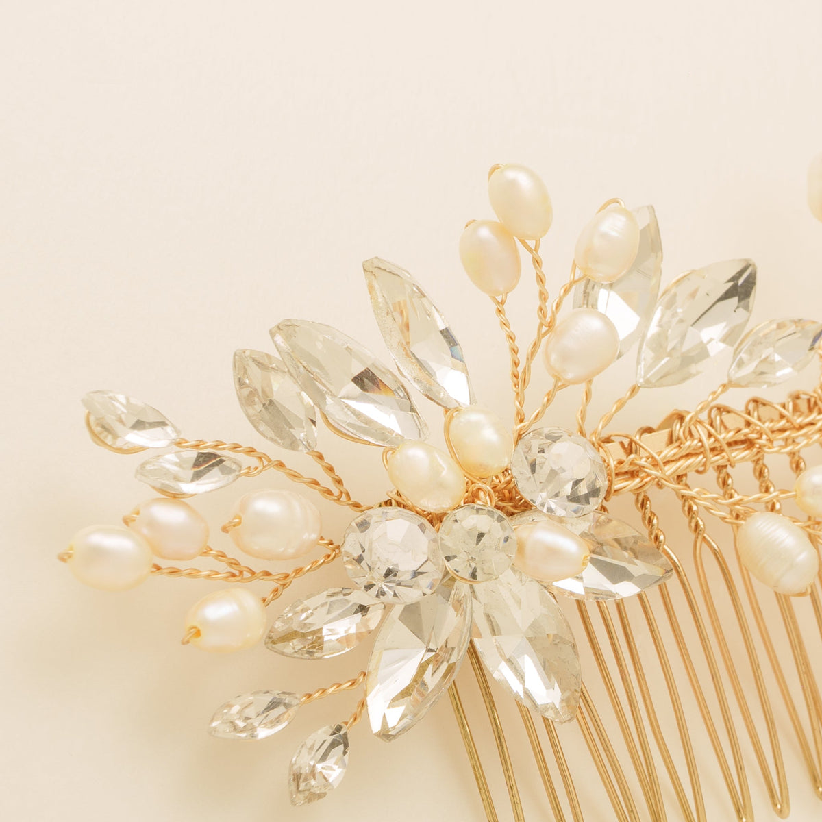 Sara Pearl and Crystal Wedding Hair Comb / Gold
