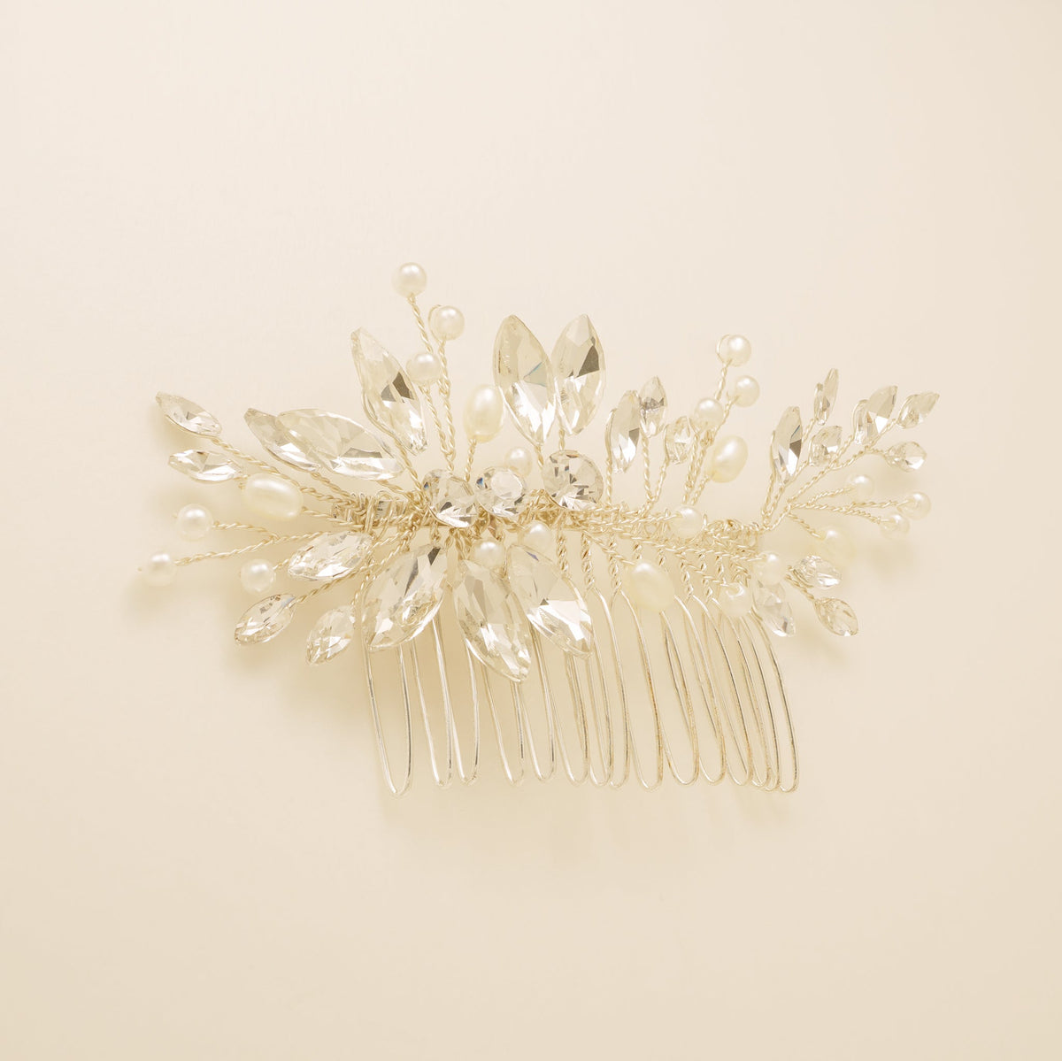 Sara Pearl and Crystal Wedding Hair Comb / Silver