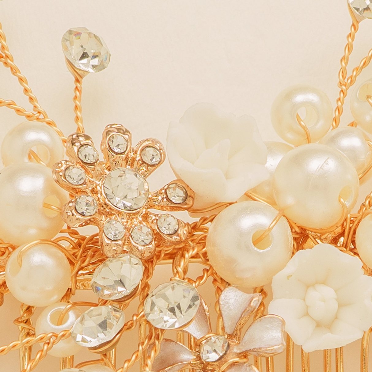 Gloria Leaves Pearl and Crystal Wedding Hair Comb in Gold photo 2