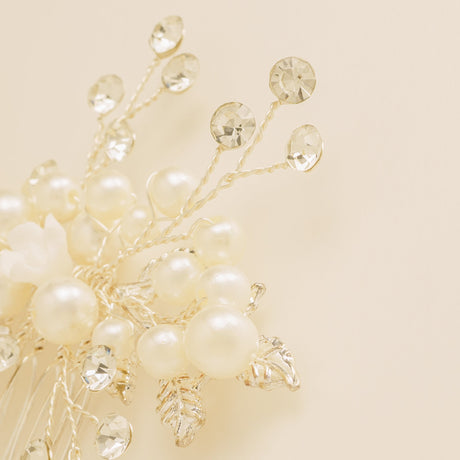 Gloria Leaves Pearl and Crystal Wedding Hair Comb in Silver photo 5