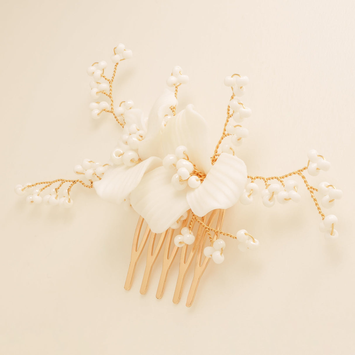 Daisy Floral Ceramic Wedding Hair Comb / Gold