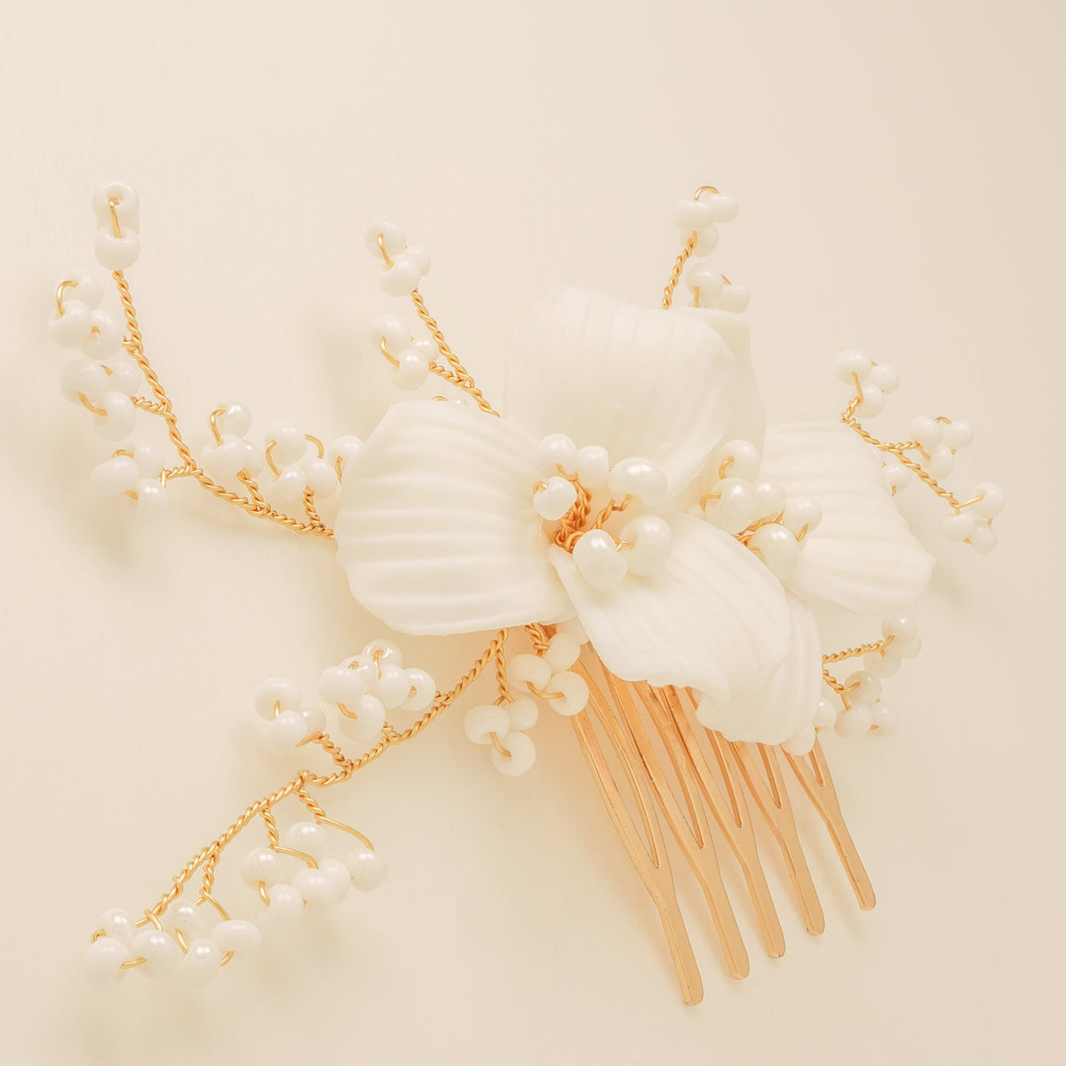 Daisy Floral Ceramic Wedding Hair Comb / Gold