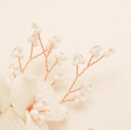 Daisy Floral Ceramic Wedding Hair Comb / Rose Gold