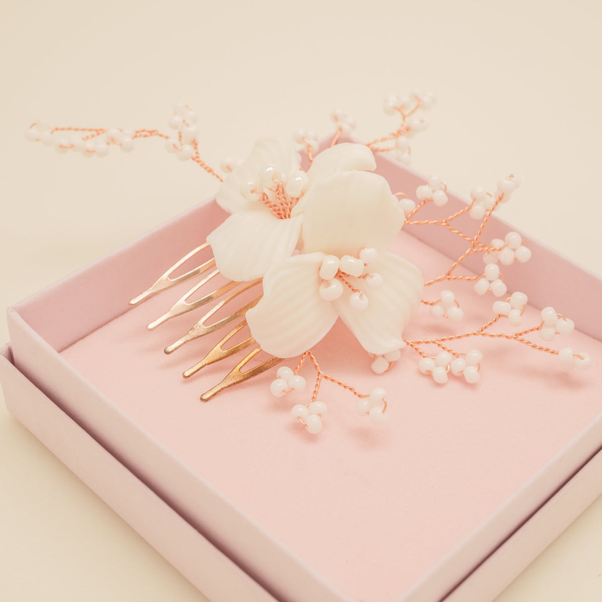 Daisy Floral Ceramic Wedding Hair Comb / Rose Gold