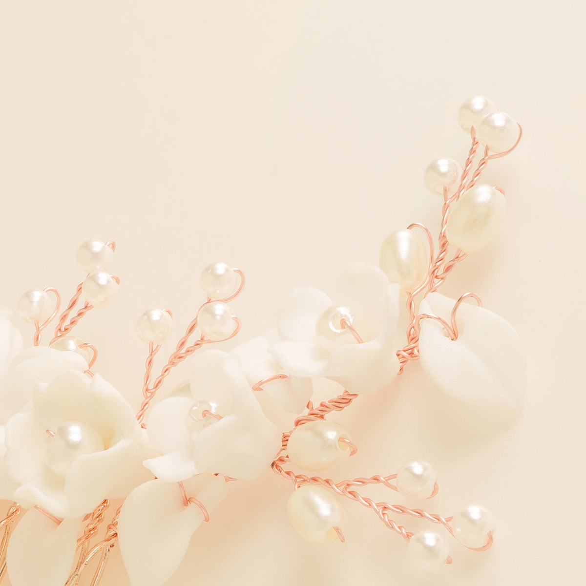 Ella Floral Ceramic Ivory Pearl Wedding Hair Comb / Rose Gold