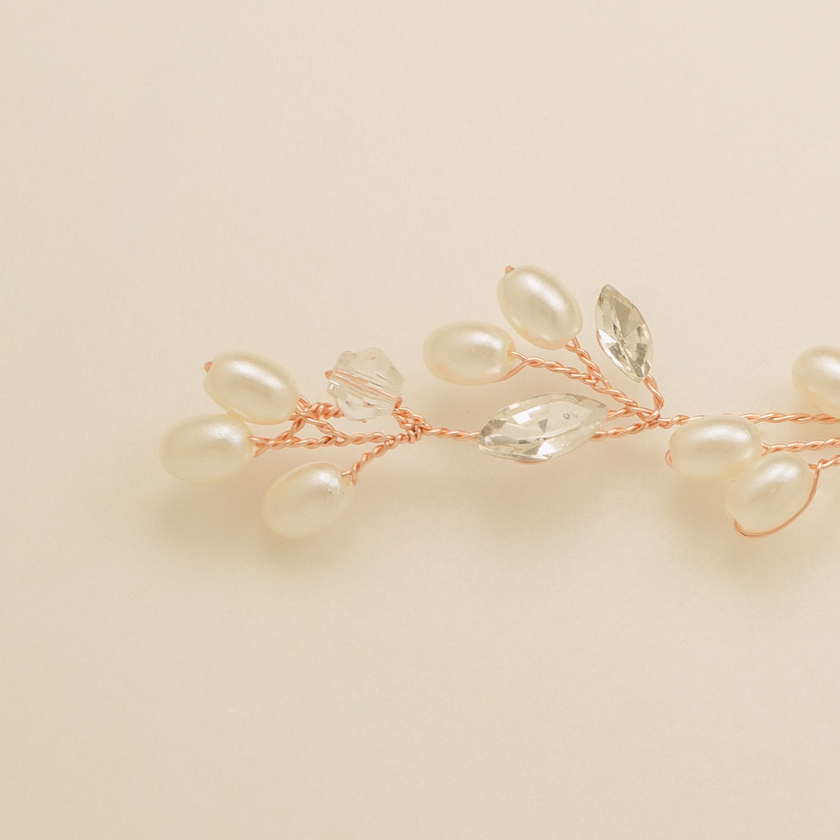 Tasha Short Pearl and Crystal Hair Vine in Rose Gold