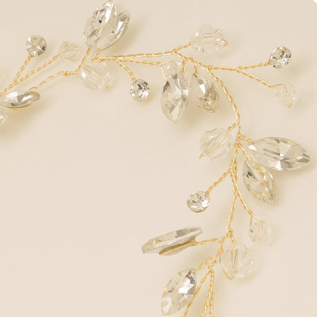 Tessa Long Crystal Hair Vine in Gold