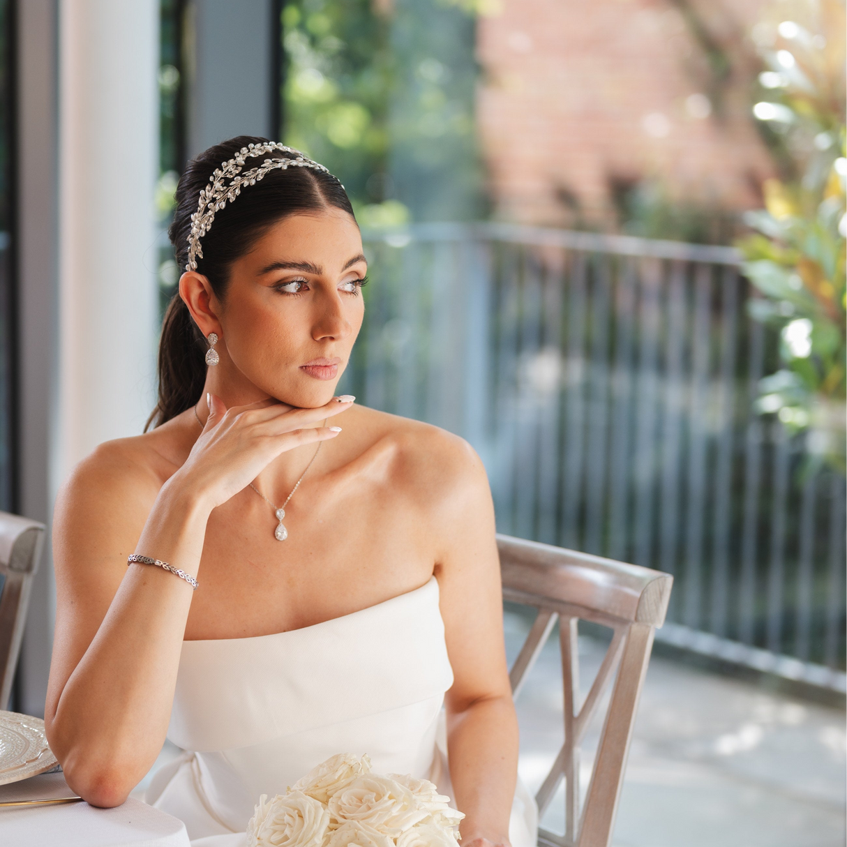 Ava Pearl and Crystal Bridal Headband in Silver photo 7