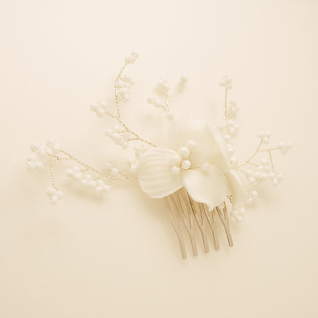 Daisy Floral Ceramic Wedding Hair Comb / Silver