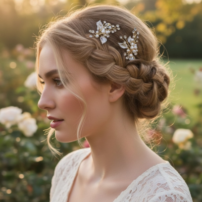 Millie Crystal and Pearl Wedding Hair Pin / Leaves / Gold