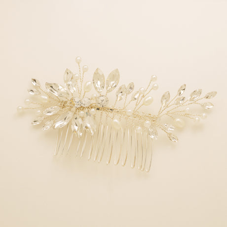 Sara Pearl and Crystal Wedding Hair Comb / Silver