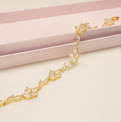 Ivy Crystal Leaf Wedding Bracelet / Gold