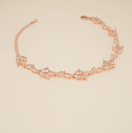 Ivy Crystal Leaf Wedding Bracelet / Rose Gold