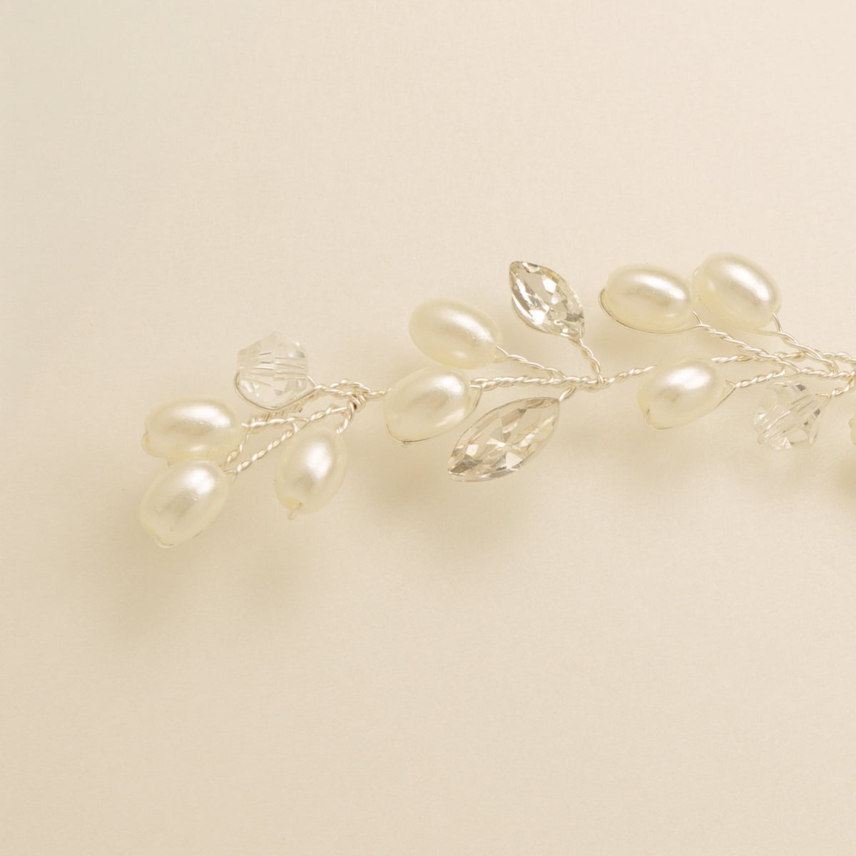 Tasha Short Pearl and Crystal Hair Vine in Silver