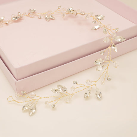 Tessa Long Crystal Hair Vine in Gold