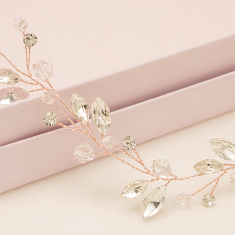 Tessa Long Crystal Hair Vine in Rose Gold