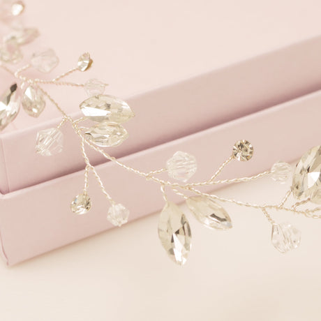 Tessa Long Crystal Hair Vine in Silver