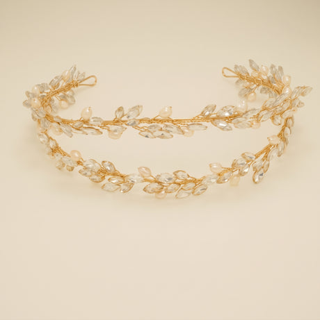 Ava Pearl and Crystal Bridal Headband / Gold