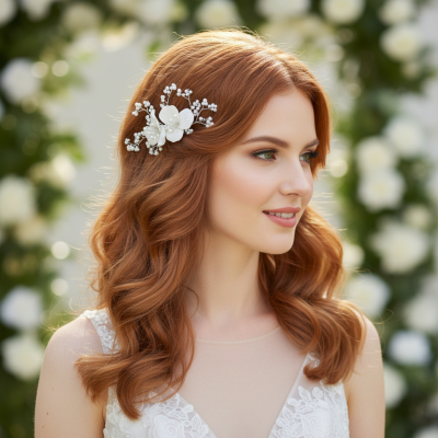 Daisy Floral Ceramic Wedding Hair Comb / Silver