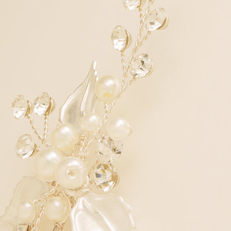 Millie Crystal and Pearl Wedding Hair Pin / Leaves / Silver