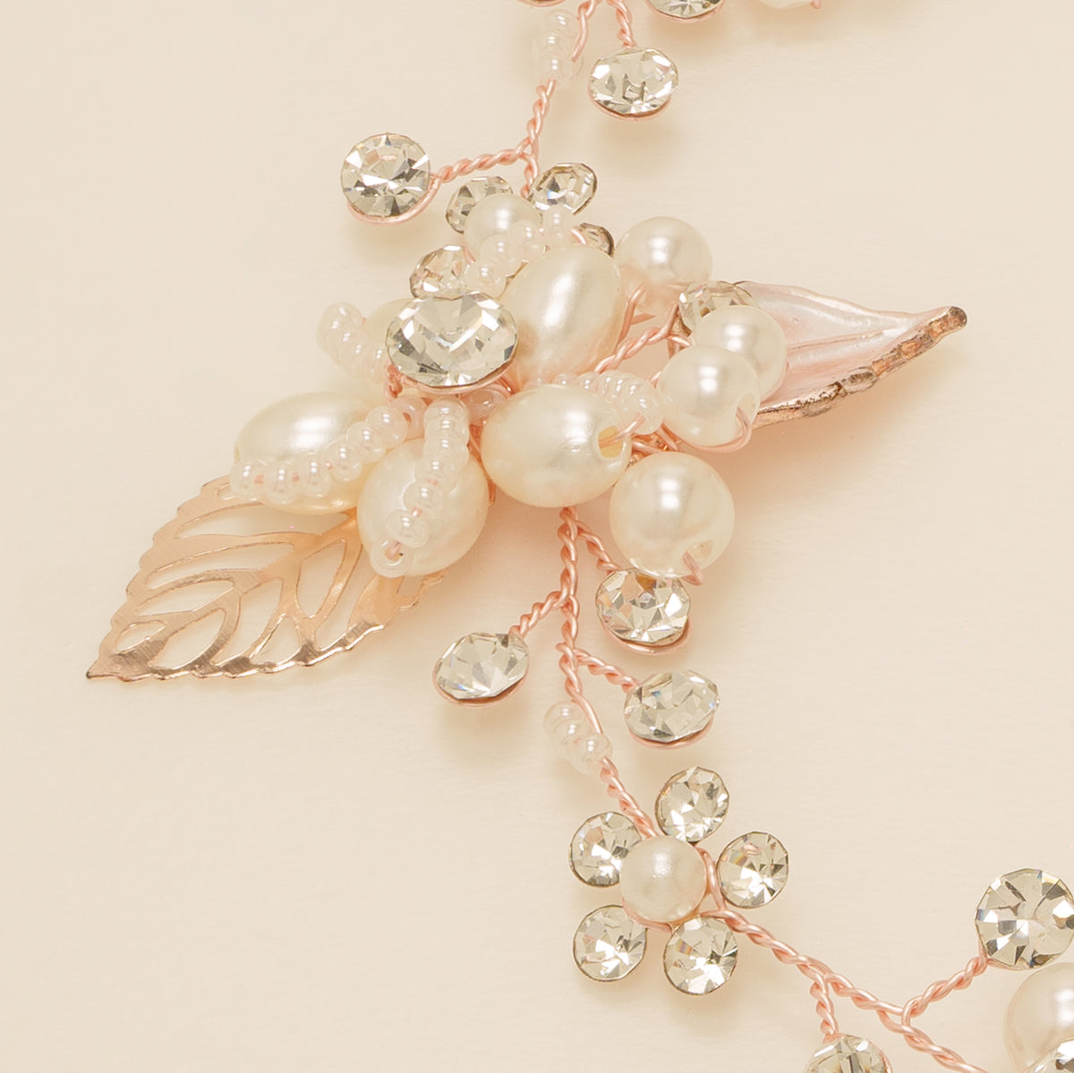 Vintage Leaves Pearls and Crystals Bridal Hair Vine / Rose Gold