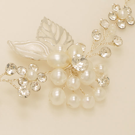 Vintage Leaves Pearls and Crystals Bridal Hair Vine / Silver