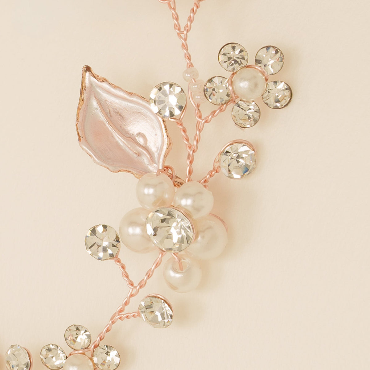 Vintage Leaves Pearls and Crystals Bridal Hair Vine / Rose Gold