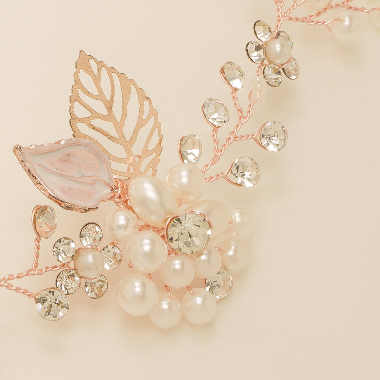 Vintage Leaves Pearls and Crystals Bridal Hair Vine / Rose Gold