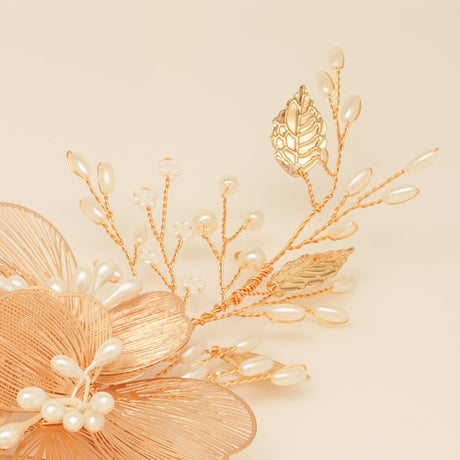 Camilla Flower Pearl Wedding Hair Vine / Gold