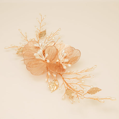 Camilla Flower Pearl Wedding Hair Vine / Gold