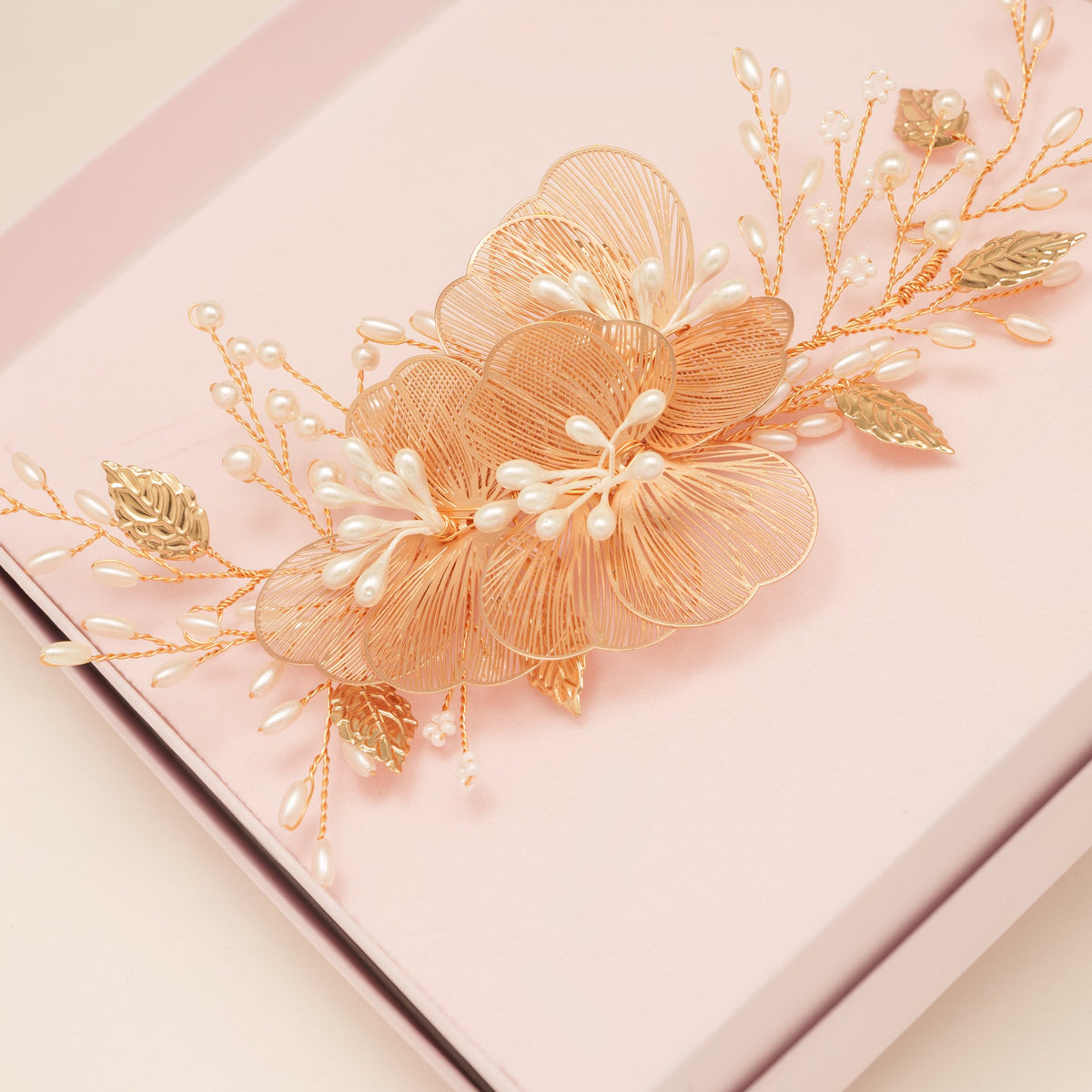 Camilla Flower Pearl Wedding Hair Vine / Gold