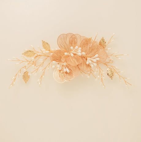 Camilla Flower Pearl Wedding Hair Vine / Gold