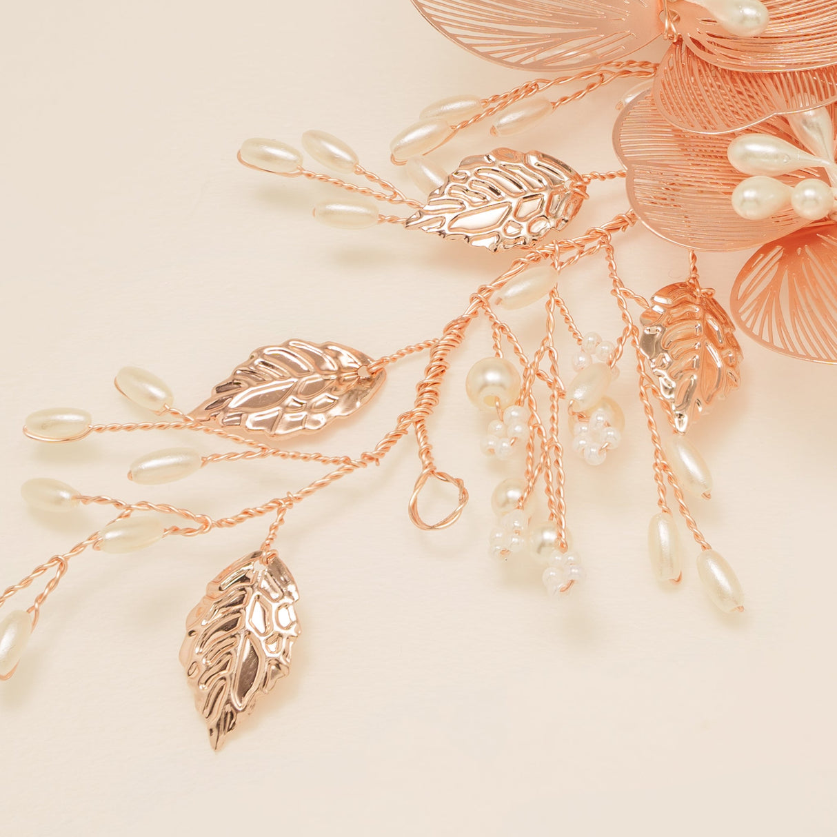 Camilla Flower Pearl Wedding Hair Vine / Rose Gold