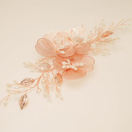 Camilla Flower Pearl Wedding Hair Vine / Rose Gold
