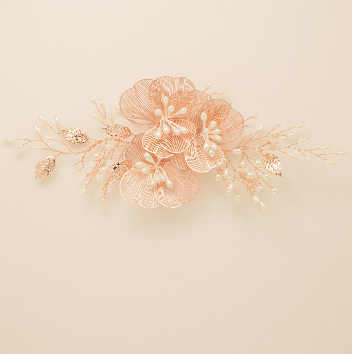 Camilla Flower Pearl Wedding Hair Vine / Rose Gold