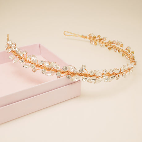 Evie Crystal Bridal Headband in Gold
