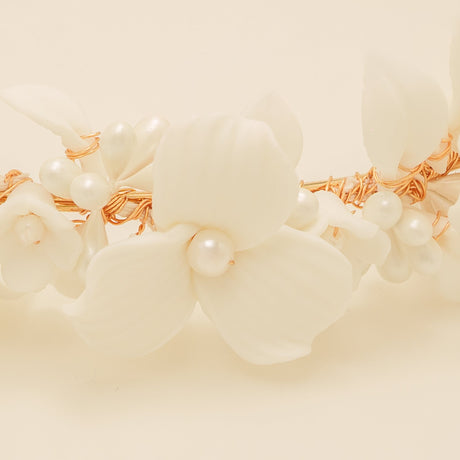 Poppy Romantic Ceramic Bridal Headband Crown in Gold photo 2
