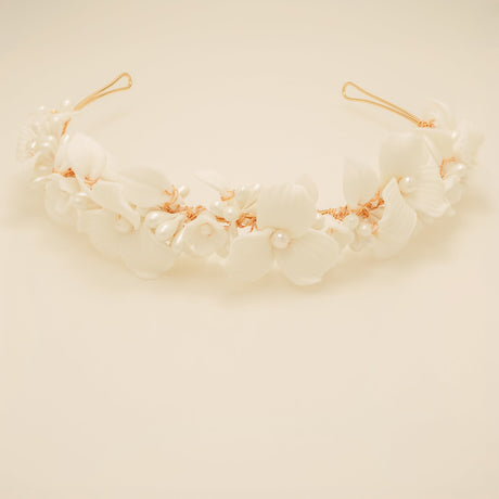 Poppy Romantic Ceramic Bridal Headband Crown in Gold photo 4