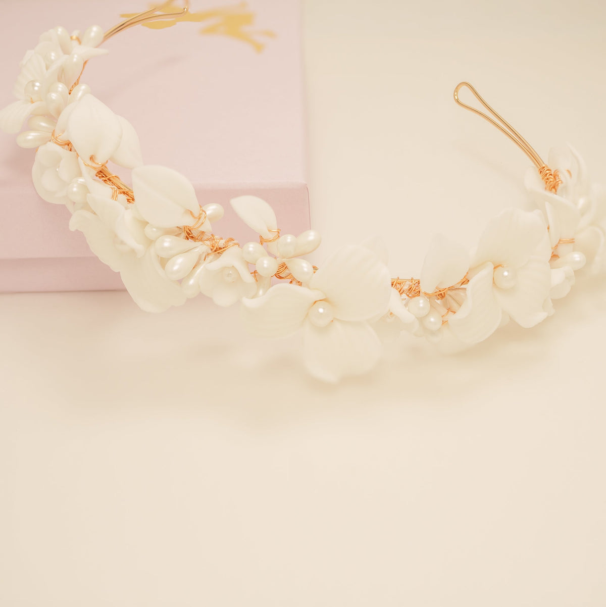Poppy Romantic Ceramic Bridal Headband Crown in Gold photo 9