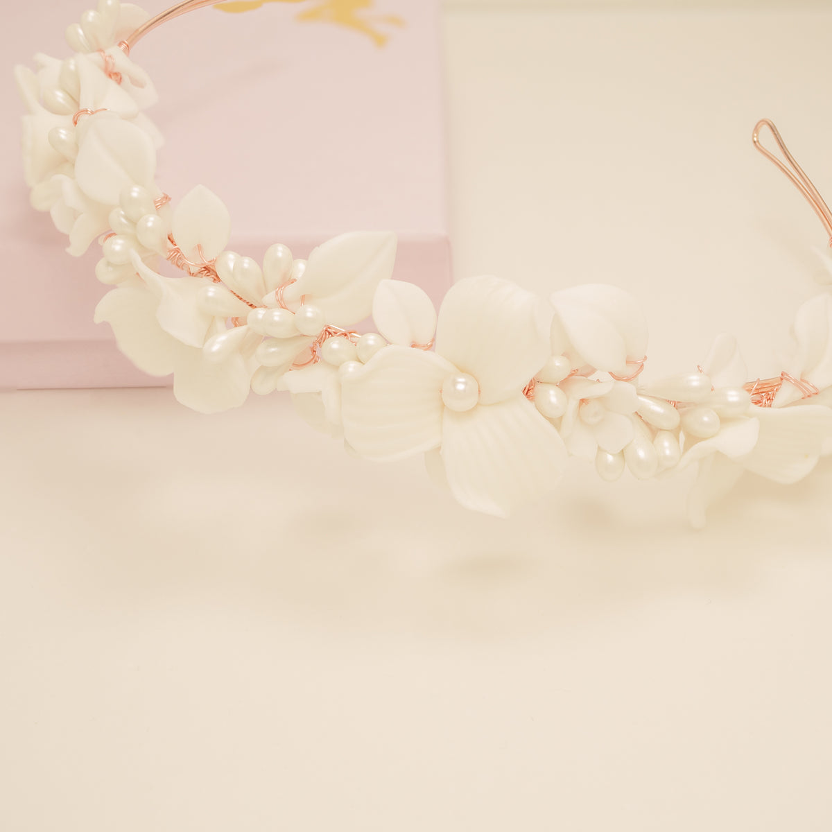 Poppy Romantic Ceramic Bridal Headband Crown / Rose Gold