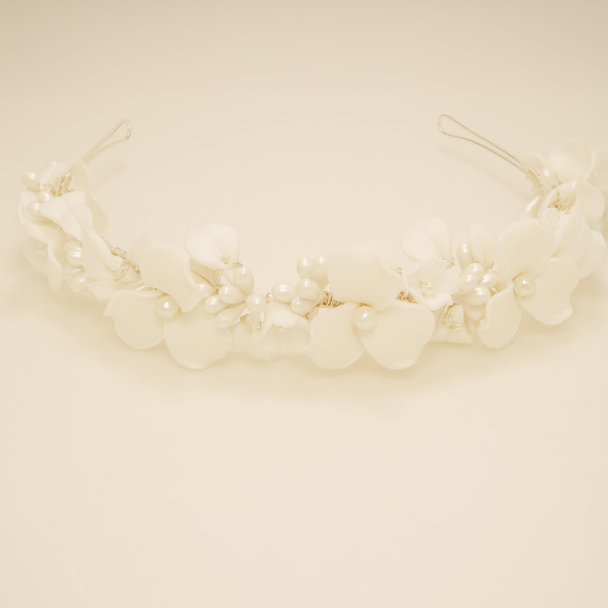 Poppy Romantic Ceramic Bridal Headband Crown / Silver
