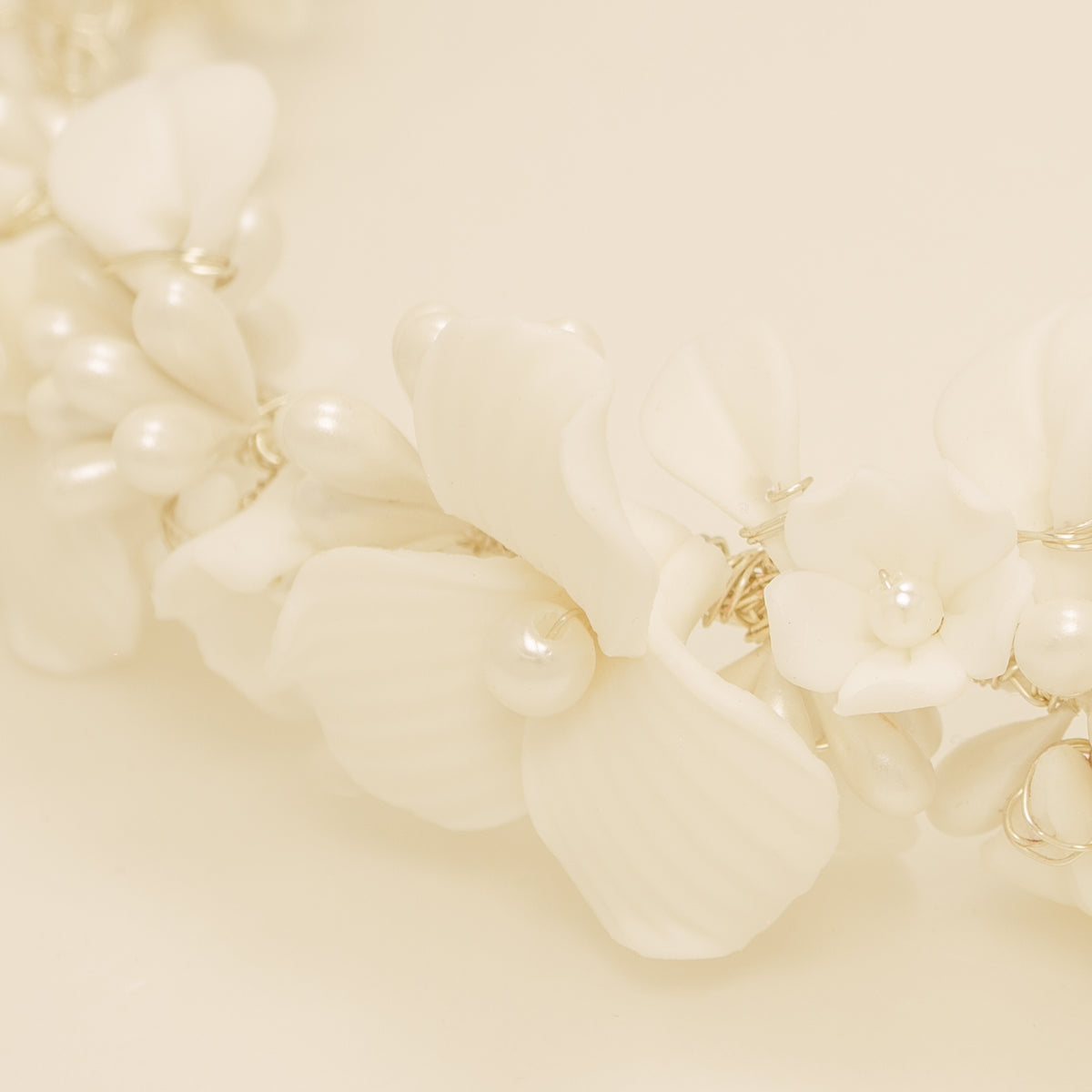 Poppy Romantic Ceramic Bridal Headband Crown / Silver