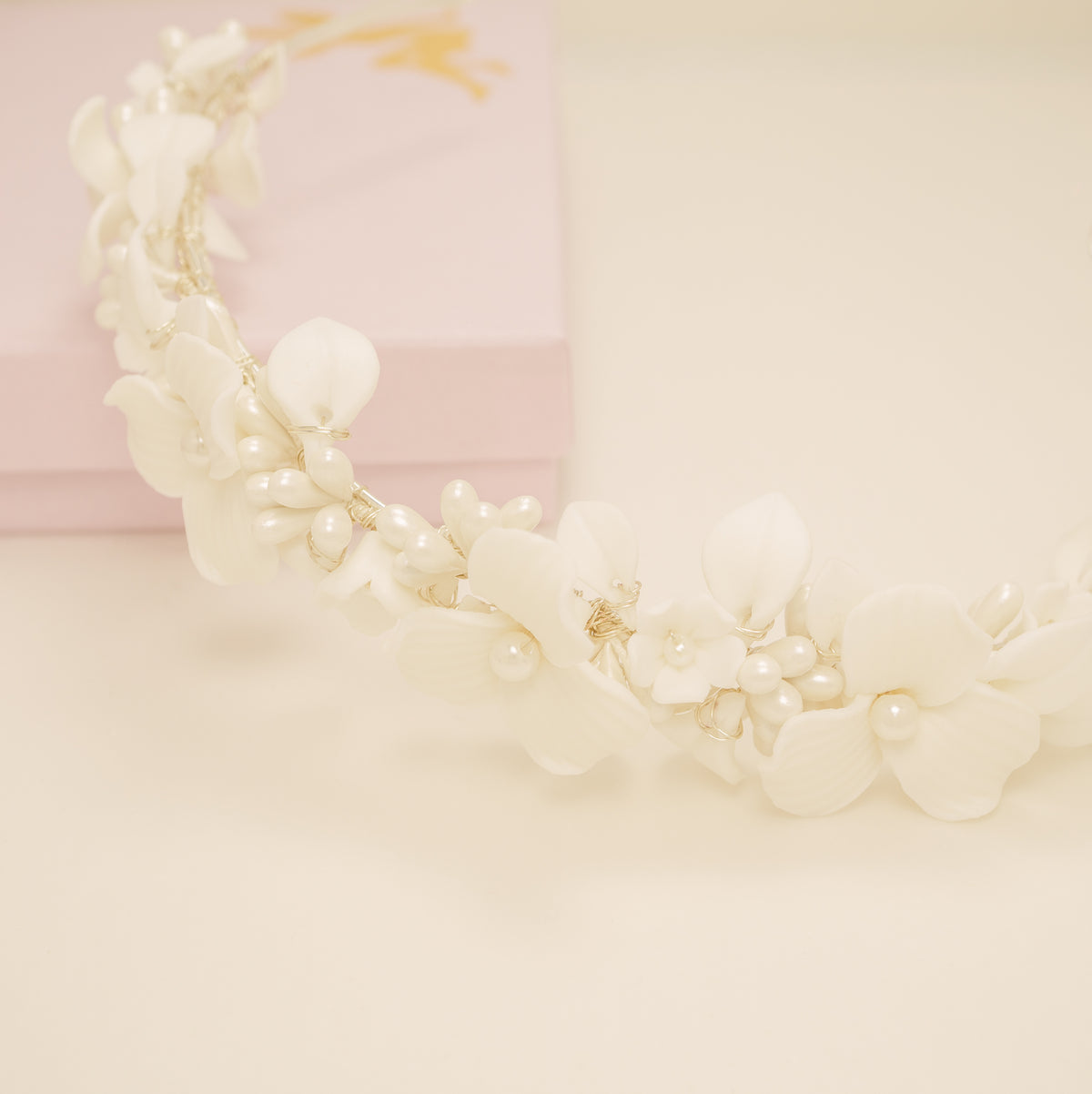Poppy Romantic Ceramic Bridal Headband Crown / Silver