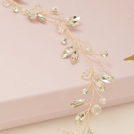 Tessa Long Crystal Hair Vine in Gold